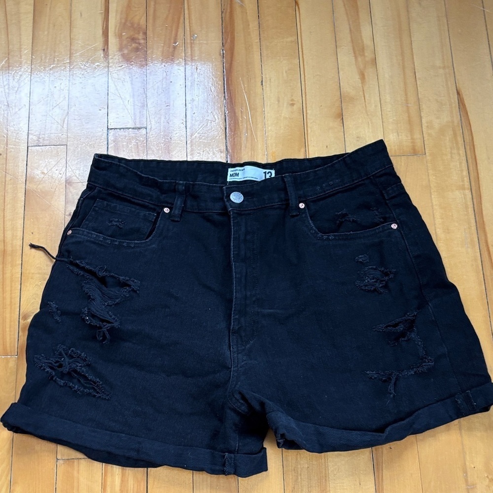 Refuge Black Distressed Jean Shorts